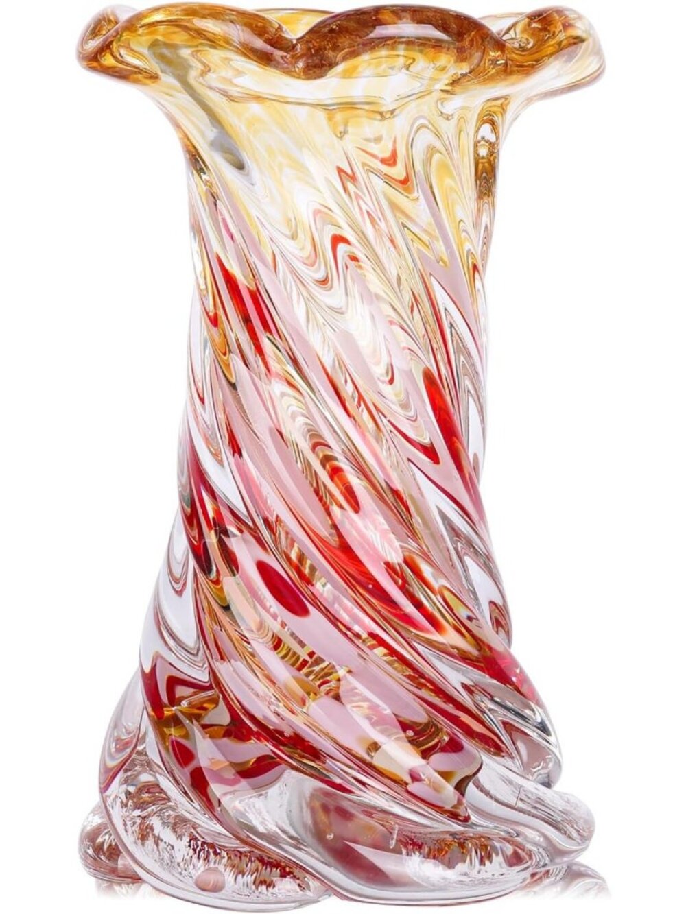 Hand Blown Art Glass Vase - Large Swirl Teardrop Design, Modern Home Decor